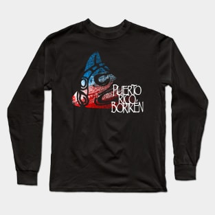 Zemi Taino Puerto Rico Flag Colors Grunge Style Long Sleeve T-Shirt